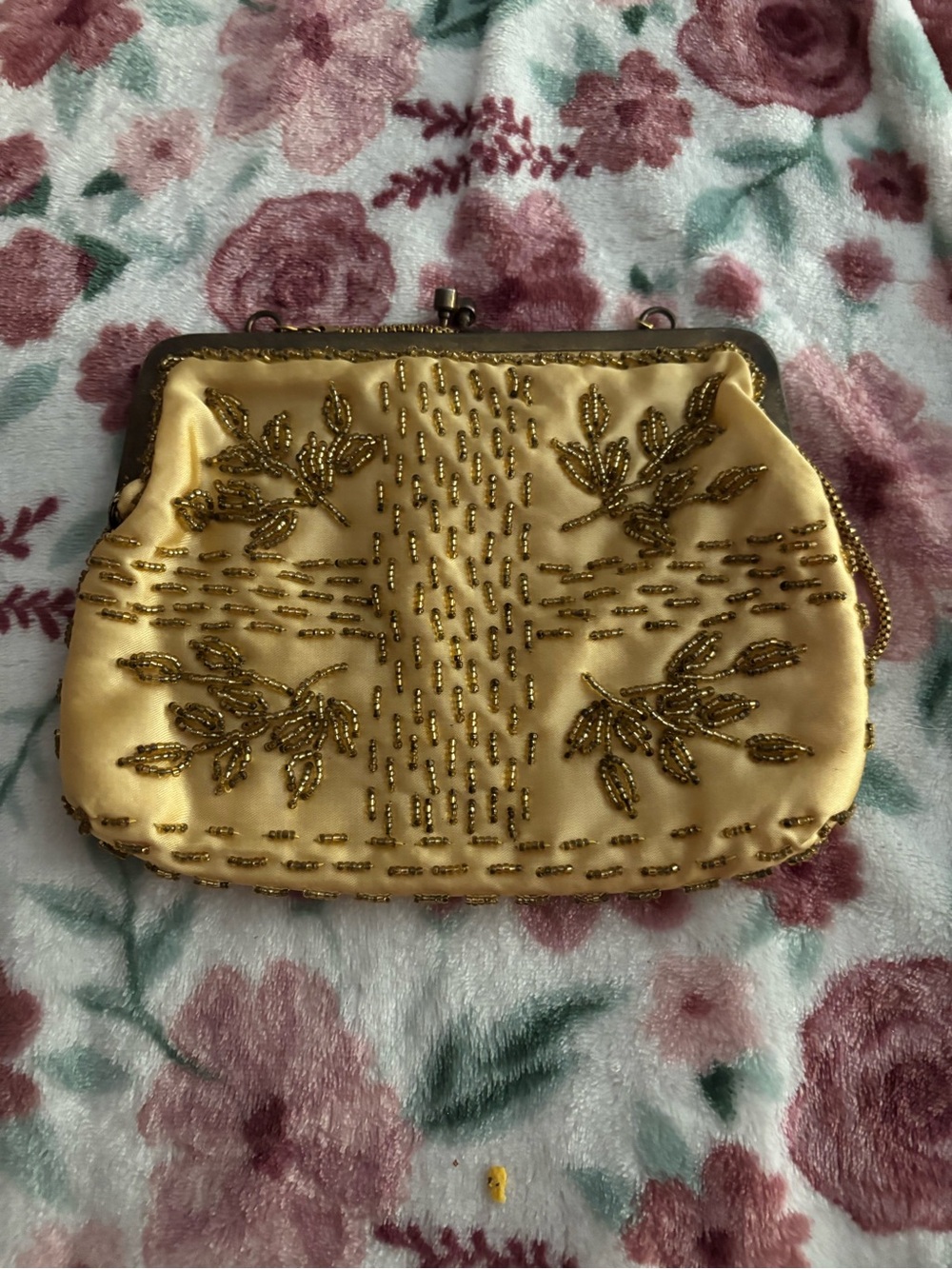 Beaded Floral Evening Clutch in Gold